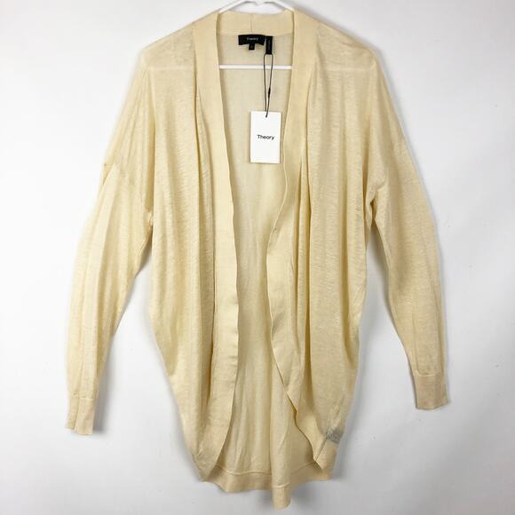 Theory Womens Sag Harbor Cardigan Small Cream Sweater Open Front Waterfall NWT - Picture 2 of 9